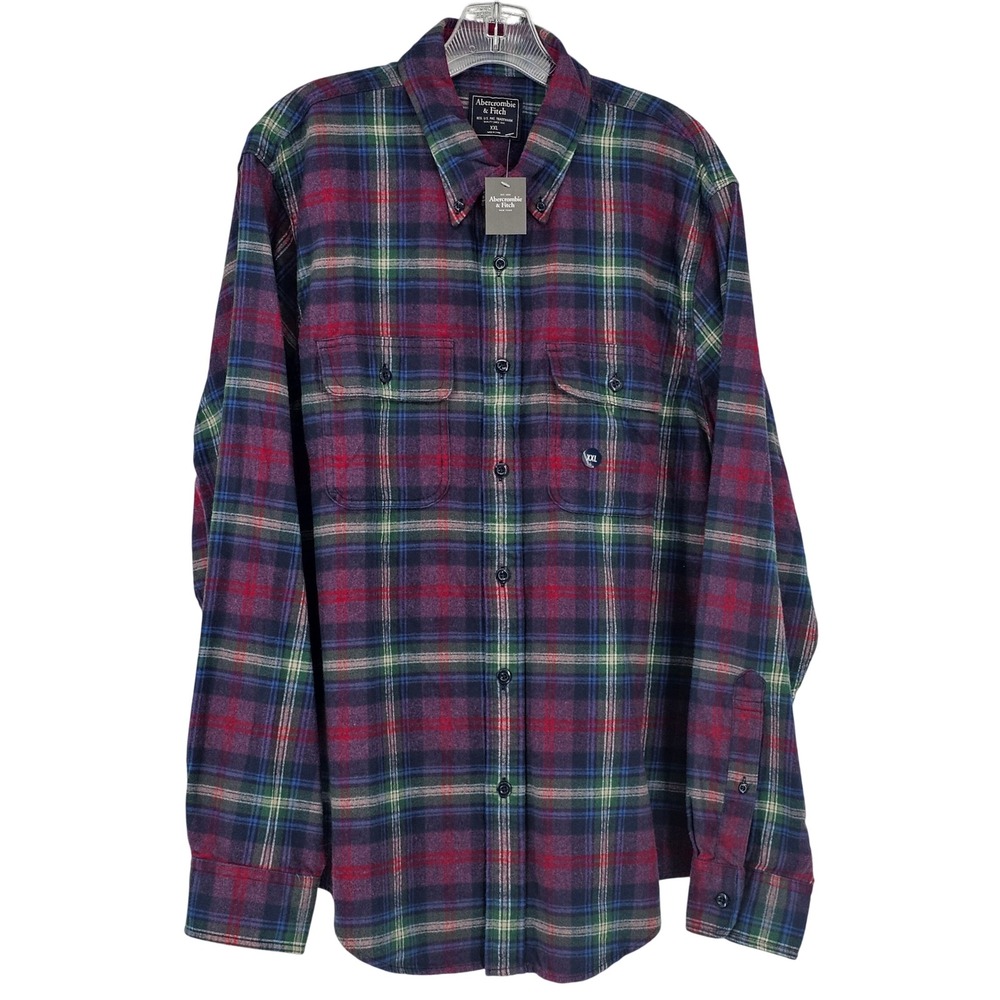 Abercrombie & Fitch Flannel Shirt XXL Purple Plaid Heritage Cabin Core Outdoor